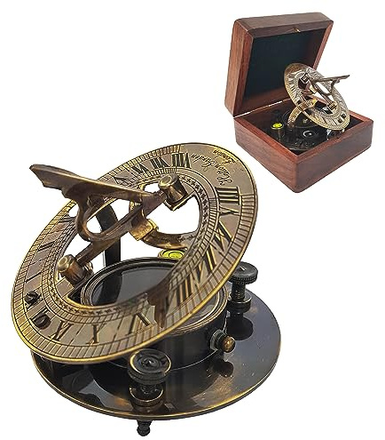 The New Antique Store - Sundial Compass in Box - Nautical Marine Pocket Sun Dial, Boat Gift, Sun Clock Replica Watch for Pirate Ship Enthusiasts
