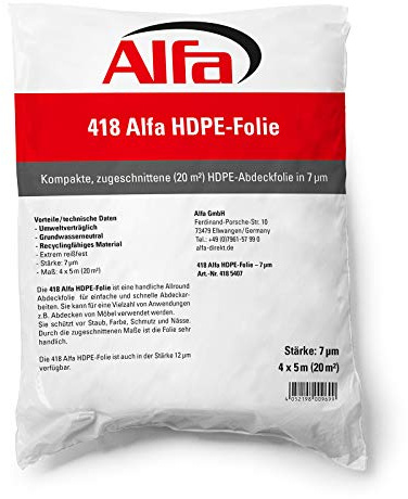 20x Alfa HDPE-Abdeckfolie 4 x 5m 12 my Malerfolie Schutzfolie Allzweckfolie | Profi Qualität – Reißfeste HDPE-Abdeckfolie zum zuverlässigen Schutz von Möbeln, Böden und Oberflächen bei Malerarbeiten.