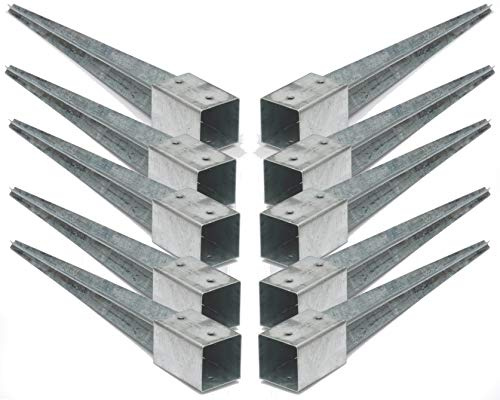 10er Set Einschlaghülse 90x90 mm feuerverzinkt Pfostenträger Bodenhülse 75 cm für Holzpfosten Zaunpfosten Gartenzaun Metall Pfostenanker ohne Beton wetterfest Einschlagbodenhülse