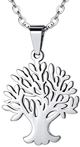 FOCALOOK Bijoux Collier Arbre de Vie Femme Homme Chaîne 55cm Plus Pendentif Simple Joyau Fille en Acier/Plaqué Or Accessoire avec Charm Religion Judaïque