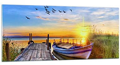 Wandbilder Dekoration Wohnzimmer See Boot Wasser Panorama Bilder auf Glas 120x50cm Glasbild Schlafzimmer Küche Wand Kunstdruck Art Groß Wanddeko Bild im Glas Modern Wall Decor Glasdruck GAB120x50-3983