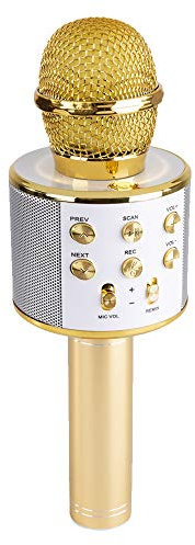 MAX KM01 Karaoke Microphone with Bluetooth, MP3 Player & Built-in Speaker - Gold, Wireless Handheld Mic for Kids & Adults, Perfect for Parties, Singing & Fun, Compatible with Smartphone & Tablet