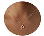 Tasiso Collier long délicat avec pendentif lune et étoile pour femme en or 14 carats avec croissant de lune délicat et petite étoile, 16.5+2 inches, Laiton, Pas de gemme