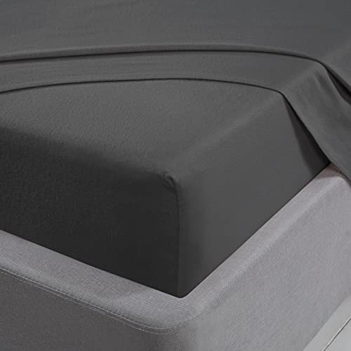 Sleepdown Fitted Sheet 100 percentage Brushed Cotton Flannelette Luxury Bedding Soft Cosy Bedsheet Bed Linen, Charcoal Grey, Double, 25 cm, 10