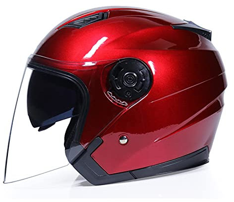 Motorrad Jethelm, DOT/ECE Zertifiziert Motorrad Moped Jet Bobber Pilot 3/4 Halbhelm Mit Doppelvisier, Herren Damen Sommer Roller Street Bike Helm,Rot,XXL