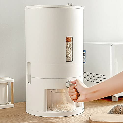 SHZICMY Reisspender 10kg Food Storage Box Reisvorratsbehälter, Luftdicht und feuchtigkeitsbeständig, Rotierendes Design Messbecher mit Skala für Schwarzen Reis, Gelben Reis, Rote Bohnen