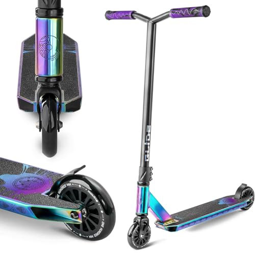 Movino Glide Neochrome Stunt Scooter Profi Roller für Erwachsene & Jugendliche mit ABEC 9 Kugellagern Kickscooter mit 100mm Rad 6061 Aluminium-Deck Gewicht 3,3 kg Tragfähigkeit: 100 kg