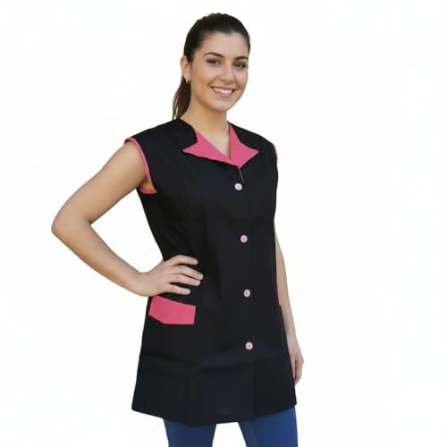 Camice da lavoro donna,giromanica,casacca per operaia,Maestra, Imprese Pulizia, Grembiule per fruttivendolo,gastronomia (M, Nero)