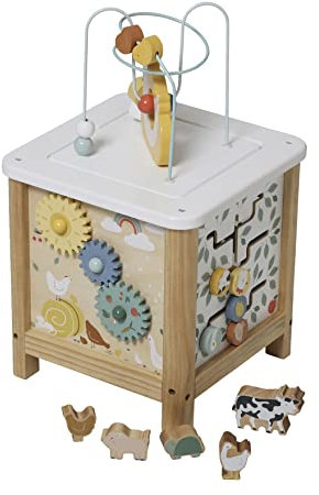 VERTBAUDET Großer Aktivitätswürfel aus Holz, Beige Lovely Farmtu