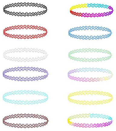 PLABBDPL 12 pièces collier élastique,collier arc-en-ciel colliers tour de cou bijoux mode bijouterie de mode pour filles filles enfants femmes en caoutchouc/plastique élastique, Plastique,Caoutchouc,