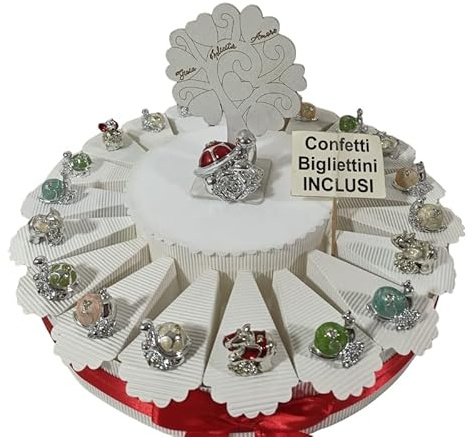 Torta bomboniere cresima albero della vita tartaruga e animaletti d'appoggio argentati misti (20 fette)