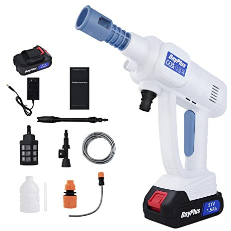 Akku Hochdruckreiniger, Max 12 Bar/217PSI Tragbarer Hochdruckreiniger mit 21V Akku, 5m Schlauch, Durchflussmenge 3L/min, Multijet Hydro Shot, Nutzbar als Schaumsprüher, Drucksprühgerät