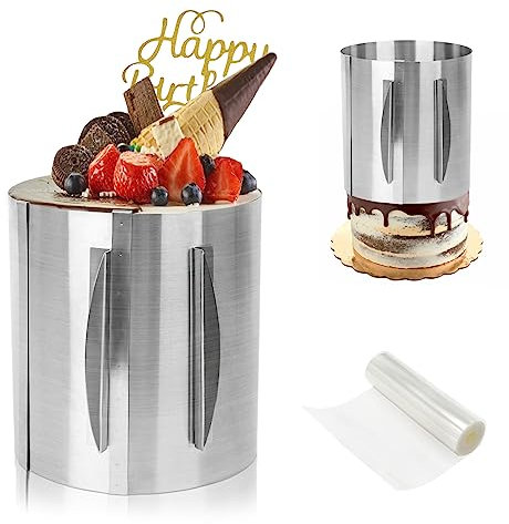 WOOWAIR Anillo para Pasteles de Acero Inoxidable, Ancho de 16-25 cm, Altura de 20 cm, Anillo para Pasteles, Anillo Extensible para Pasteles, Mousse, Postres de Pastelería, Pastel de Fresa