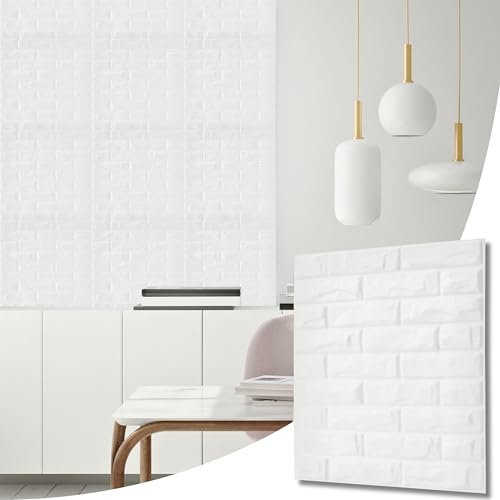 NOVECRAFTO Brick Effect 3D Wall Panels - Pack of 16 Interior Cladding Sheets Covering 43.06 sqft | 4 sqm | 3D Wall Tiles Classic Brick Design in Matt White-Size 19.7X 19.7in / 50x50cm