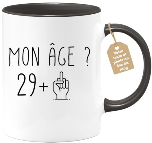quotedazur Café-Croissant - Mug Personnalisable Texte Photo Humour Anniversaire 30 Ans Mon Âge Doigt Honneur - Cadeau Noël Original Trentenaire Tasse 1996 Homme Femme - Noir/Céramique