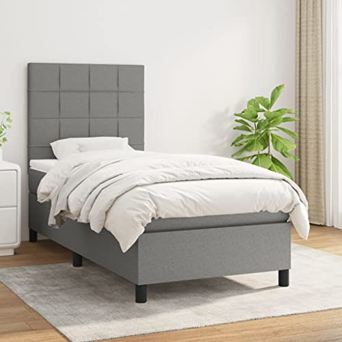 ZQQLVOO Bed Frame Lattenrost Palettenbett Bodenbett Boxspringbett mit Matratze Dunkelgrau 100x200 cm Stoff