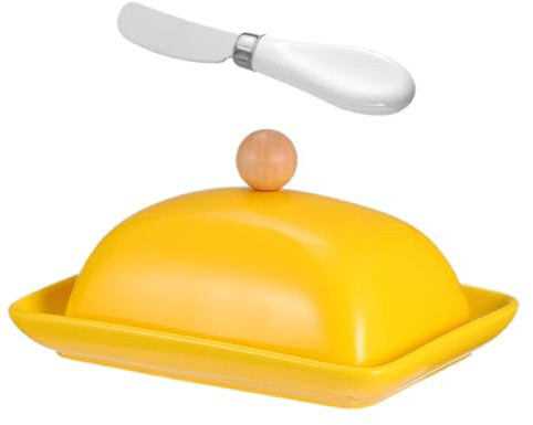 LABRIMP Butterbehälter Aus Keramik Mit Deckel Für Küche Servierschale Mit Cutter Vielseitig Einsetzbar Für Snacks Käse Und Andere Leckereien
