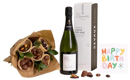 Fleurs et Délices - Coffret Passionné - Bouteille Champagne Devaux - Bouquet Chocolats et Carte Message - Idée Cadeau Femme - Cadeau Anniversaire - Cadeau Homme - Cadeau Couple