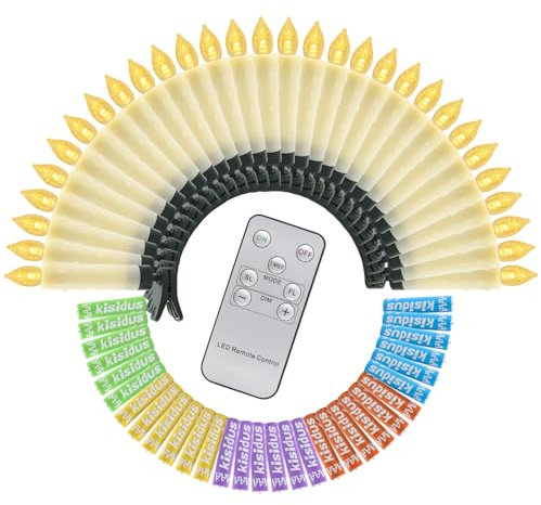 kisidus Weihnachtsbaumkerzen 30 LED Inkl. Batterien Kabellos, LED Weihnachtsbaum Kerzen mit Fernbedienung Timer, Warmweiß