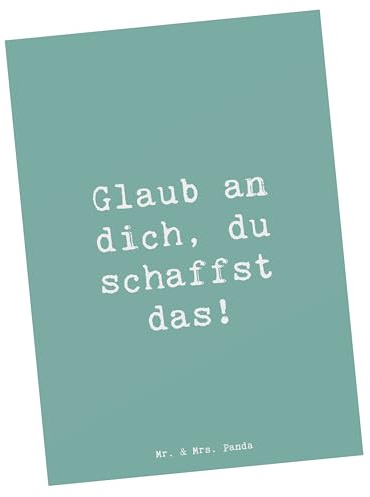 Mr. & Mrs. Panda Postkarte Spruch Schulanfang Glaube - Geschenk, Selbstvertrauen, Postkarten, bildkarte, Lebensfreude, Grußkarte, Trost, Schulstarter, positiver, Vertrauem, Ansichtskarte, Zuversicht