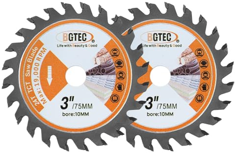BGTEC Kreissägeblatt - 2 Stück 75 x 10 mm, schneller Schnitt, Sägeblatt geeignet für Weich- und Hartholz, Tischlerplatten und Spanplatten(24T)