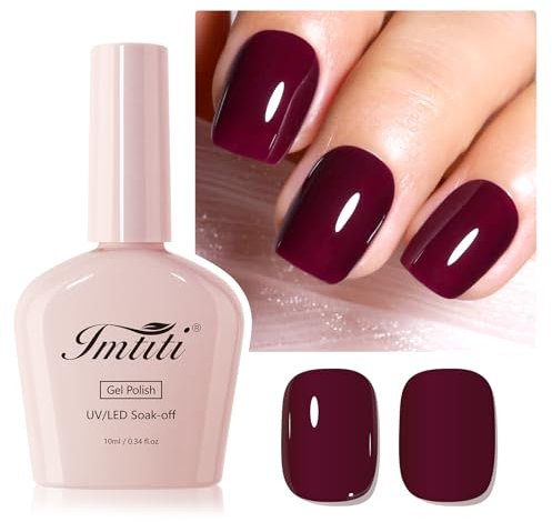 Imtiti Smalto per unghie rosso scuro, 1 pezzo di smalto gel rosso maroon, smalto gel UV LED, lunga durata, nail art manicure fai da te a casa per l'autunno e l'inverno (10 ML)