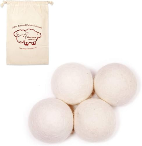 Wool Dryer Balls Laundry Wool Dryer Balls - Natural Fabric Softener, Reusable, Reduces Clothing Wrinkles & Saves Drying Time (4Pack Wool Dryer Balls)