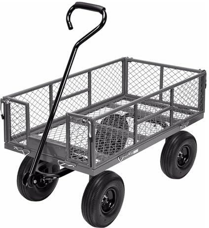 Robuster, faltbarer Wagen mit 400 kg Kapazität, Netz-Stahl-Gartenwagen mit abnehmbaren Seiten und klappbarem Mehrzweckwagen (grau)