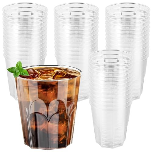 BAIFULAI 50 vasos de plástico, vasos de plástico de 220 ml, vasos apilables de plástico, vasos de fiesta, vasos de plástico duro, vasos reutilizables, vasos de plástico transparente, para casa,