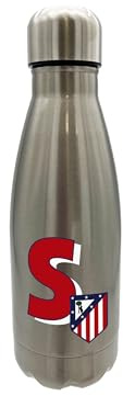 CyP Brands Atlético de Madrid - Botella Agua de Acero Inoxidable, Cierre Hermético, con Diseño Letra S en Rojo, 550 ml, Color Metalizado, Producto Oficial
