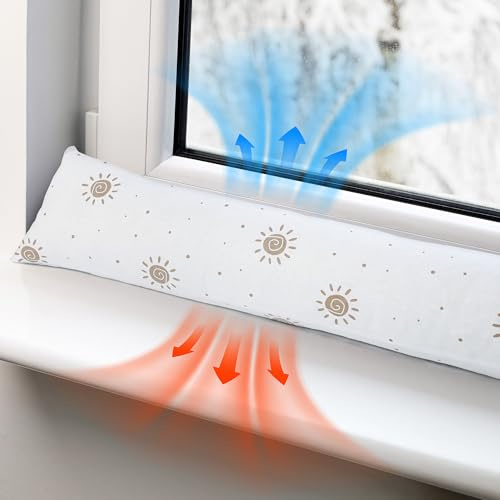 Boudin de Porte Isolant Froid 120 cm – Bas de Porte et fenêtre Coupe-Vent décoratif Idéal pour entrée Maison fenêtres et Coussin pour Chambre Enfant Coton Oeko-tex Soleil
