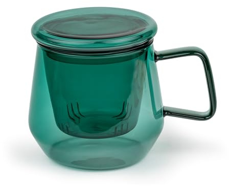 Bredemeijer Teeglas 350 ml mit Glas-Teefilter & Glasdeckel - einwandige transparent-grüne Tea for One Glas-Teetasse für 1 Tasse losen Tee