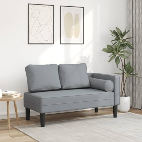 Gecheer Chaiselongue,Relaxliege Lounge Sofa mit Kissen, Gepolsterte Recamiere für Wohnzimmer Schlafzimmer Büro,Loungesessel Couch, Hellgrau Stoff