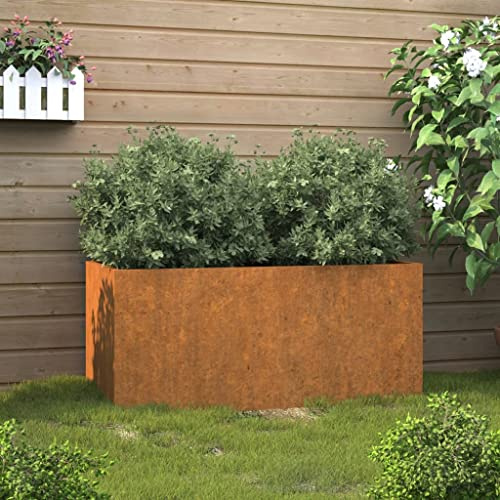 Generisch Pflanzkübel 62x30x29 cm, aus Cortenstahl, rechteckiger Blumenkasten in Rostoptik, dekorativer Pflanztrog für Garten Terrasse Balkon Außenbereich, wetterfest, modern