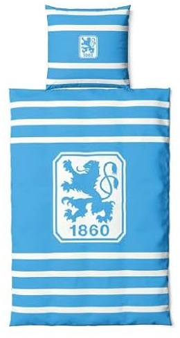 TSV 1860 München Bettwäsche Classic Hellblau 135x200 cm + 80x80 cm – Offizielle Löwen Bettwäsche aus 100% Baumwolle – Fan Bettwäsche Set mit Reißverschluss – 2 teilig