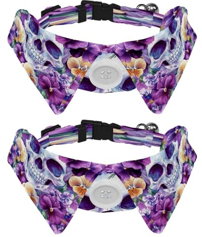 Fliege für Haustiere, Hund, Katze, Haustierkostüm, verstellbar, formelle Krawatte, Halsband für Katzen, kleine Hunde, Welpen, Party-Zubehör, Stiefmütterchen, Blumen, Totenkopf, 2 Stück