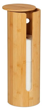 Relaxdays Toilettenpapier Aufbewahrung, 4 Rollen, Bambus, HxD: 42 x 14,5 cm, Reserverollenhalter stehend, Deckel, Natur