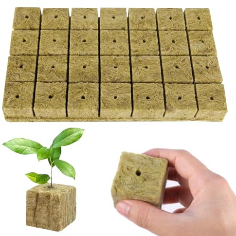 Rock Wool Cultivation 28 Cubes - Rock Wool Cube 4 x 4 x 4 cm - Cultivation Cube, Rock Wool Cube, Rockwool, Hydroponic Systems for Seedlings/Clone Plants/School Projects, Bottomless Cultivation