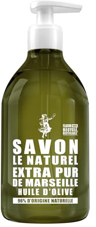 Savon Le Naturel - Savon Liquide Extra Pur de Marseille à l'Huile d'Olive - Origine Naturelle - Huiles Végétales et Glycérine - Tous Types de Peau - Sans Colorants - Antibactérien - 500 ml