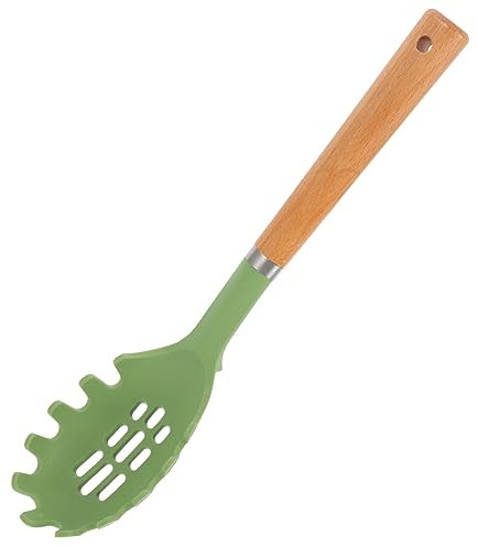 HOLIDYOYO Cuchara Para Servir Espaguetis Con Mango De Madera Silicona Segura y Acero Inoxidable Tenedor Para Pasta De Cocina Práctico y Resistente Utensilio Para Chefs y Uso Doméstico