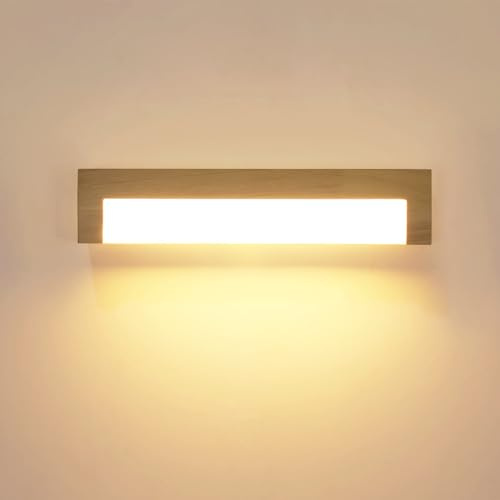 Pheashine Lámpara de Pared LED de Madera, 18W Luz de Pared Interior | Color Madera Natural, Luz Cálida 3000K, Aplique Pared LED Vintage Ideal para Salon, Dormitorio, Despacho, Pasillo y Entrada