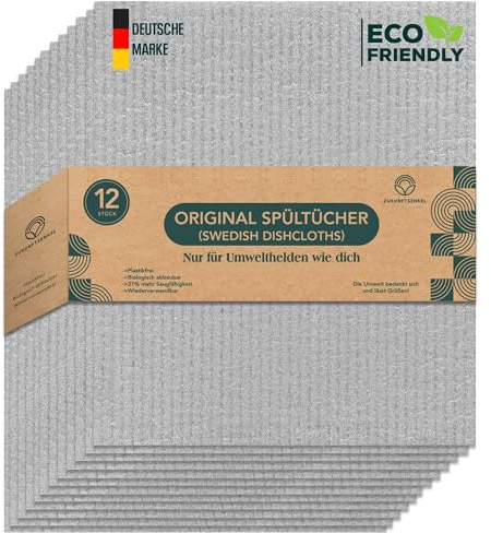 Framtidsskosnören svenska diskdukar, biologiskt nedbrytbara rengöringsdukar, plastfria rengöringsdukar, biologiskt nedbrytbara diskdukar (ljusgrå)