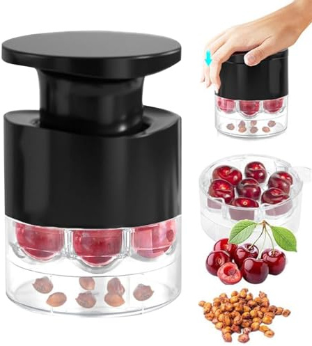 Dénoyauteur de cerises et de prunes, extra rapide : 7 cerises à une fois, ABS, stéroomate, push type Cherry Corer, pour la préparation des datmates Hawthorn, blanc/rouge, aide à la fin portable