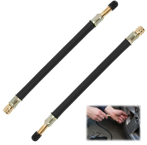 2 PCS Flexible Rubber Tire Valve Adaptor with Valve Cap, 210mm Extension, Tyre Valve Extension, Tyre Inflator Adaptor for Tire Inflation on Cars, Motorcycles, Durable Rubber and Copper Design