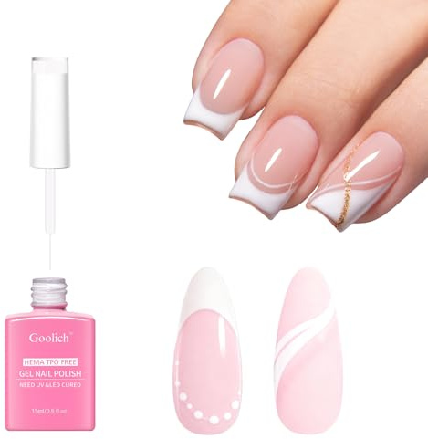 Goolich Gel Art Liner,15 ML HEMA & TPO Free White Gel Liner Polish Painted Drawing Stripper Design for French Tip Soak off UV LED Nail Art Design Manicure Salon for Women Girl