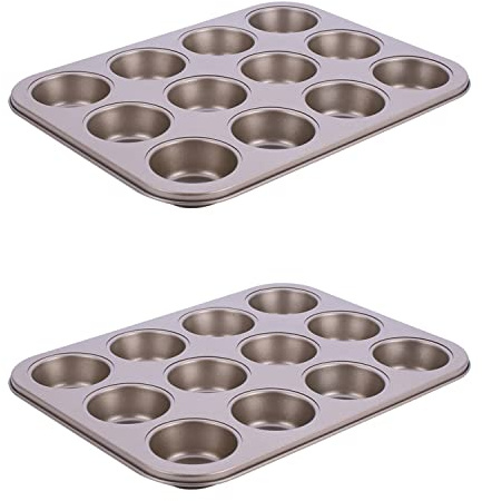 djgkENVQ Pirofila, Set di 2 teglie for muffin, piccole teglie antiaderenti rotonde for pane e torte(Gold)
