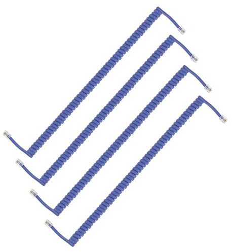 PATIKIL 4 Pack Fil Téléphonique Poste Fixe, 6.6 Pieds (Enroulé 1.3 Pieds) RJ9/RJ10 4P4C Fil De Combiné Téléphonique Universel Accessoire De Téléphone, Bleu