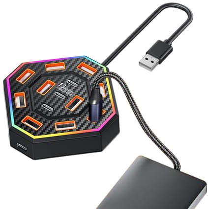 Station d'accueil USB - Hub USB 13 Ports pour Ordinateur Portable | Accessoires RGB pour Espace de Travail | pour Maison Bibliothèque Appartement Étudiant École