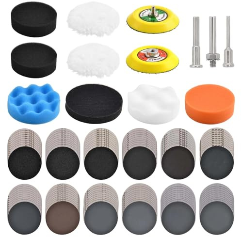 LEONTOOL 133 PCS Sanding Disc Drill Polishing Kit Sanding Attachment, 3 Inch Wet Dry Headlight Restoration Kit 60-10000 Grit Hook and Loop Sandpaper Buffing Pads with Rotary Tools for Car Wood Metal