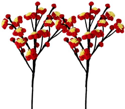 Magicherry 2 mazzi di fiori di prugna artificiali all'uncinetto, realistici al tatto, fiori di prugna, rami di fiori di prugna, composizioni per matrimoni, invernali, interni, casa, fai da te